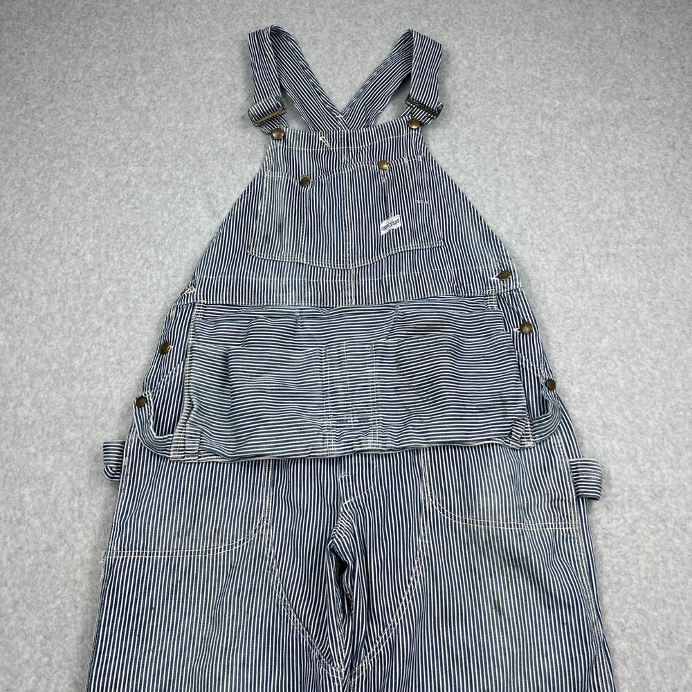 VTG Hercules Overalls Mens 44x30* Blue Hickory Stripe Double Knee Union Made USA